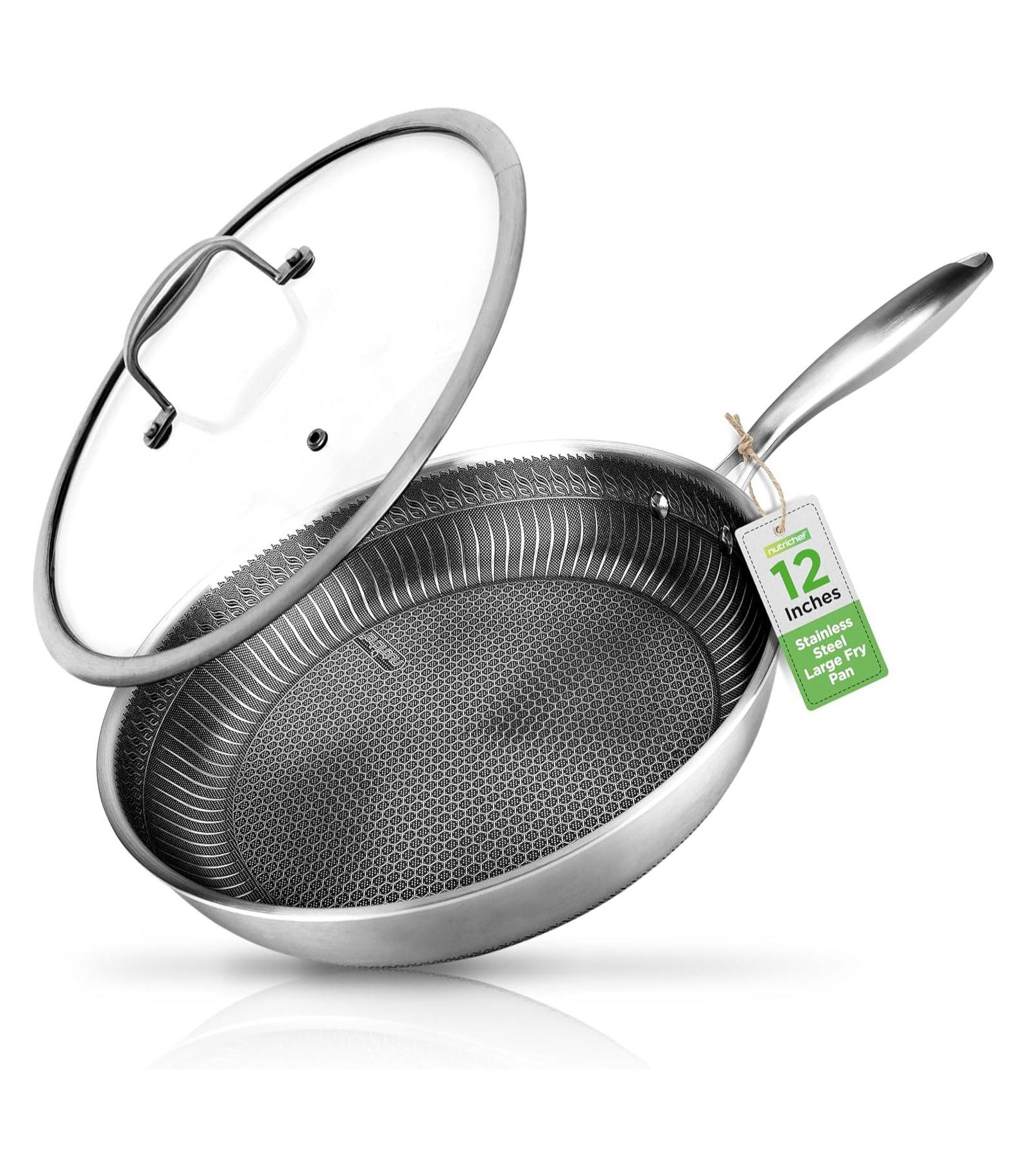 Сковорода NutriChef 12'' с glass lid, небритое покрытие DAKIN, нержавеющая сталь