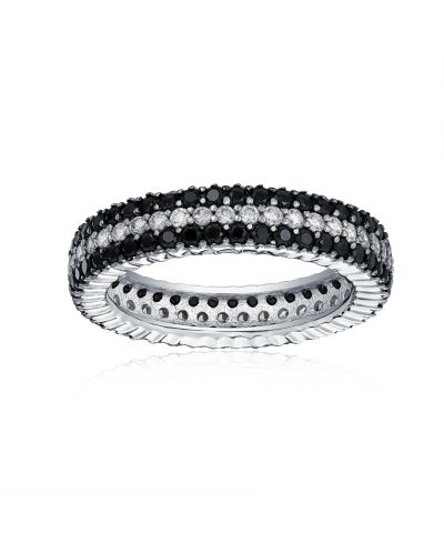 Кольцо Bling Jewelry Pave Cubic Zirconia Two Tone 3 Row Stripe CZ Eternity Band,.925 Sterling Silver
