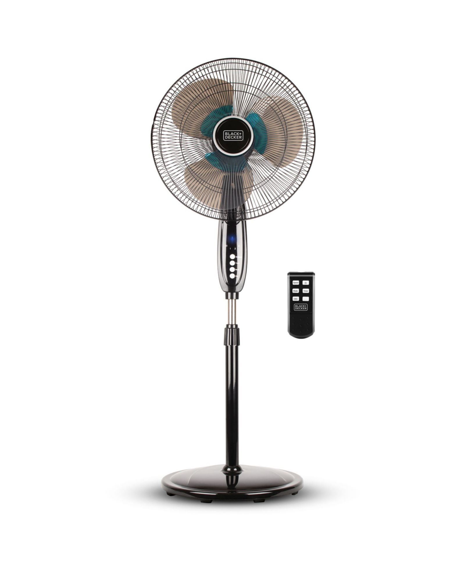 BLACK+DECKER BFSD116B 16" Oscillating Dual-Blade Stand Fan with Remote, Adjustable Height, Black