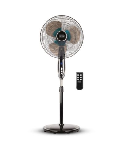 BLACK+DECKER BFSD116B 16" Oscillating Dual-Blade Stand Fan with Remote, Adjustable Height, Black