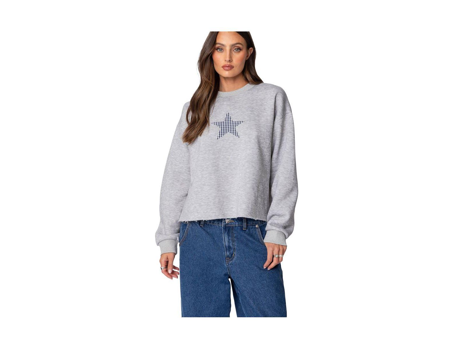 Edikted Womens Gingham Star Sweatshirt