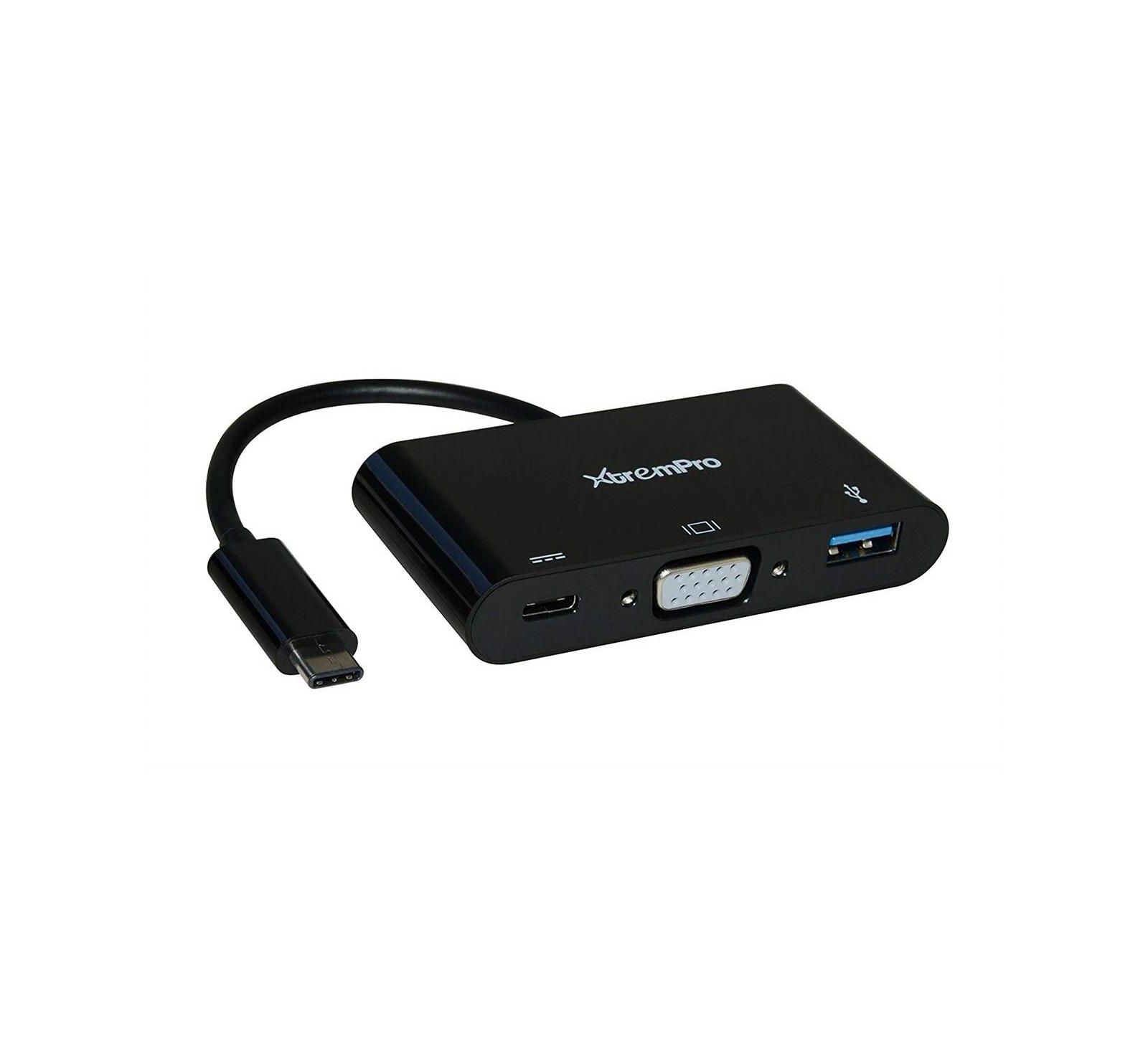 Адаптер Xtrempro 41135 3-in-1 USB Type-C на VGA USB 3.0 для MacBook, ноутбуков - Black