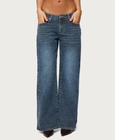 Edikted Women's 1980 Leopard Patch Low Rise Baggy Jeans