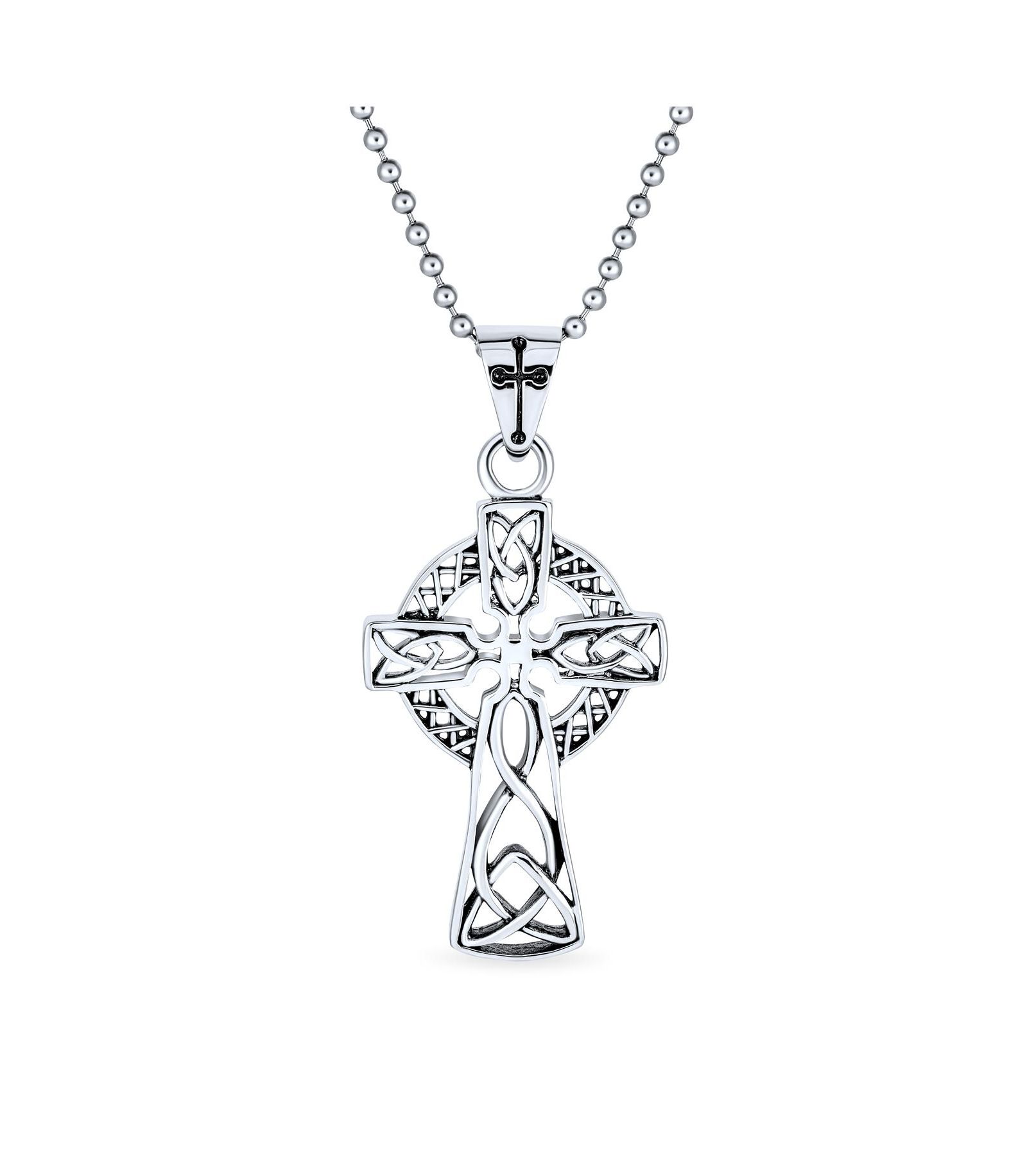 Bling Jewelry Подвеска-амулет Celtic Cross из оксидированной нержавеющей стали, 20 Inch Ball Chain