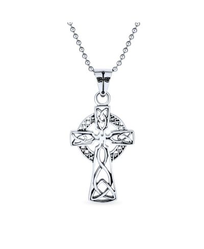 Bling Jewelry Подвеска-амулет Celtic Cross из оксидированной нержавеющей стали, 20 Inch Ball Chain