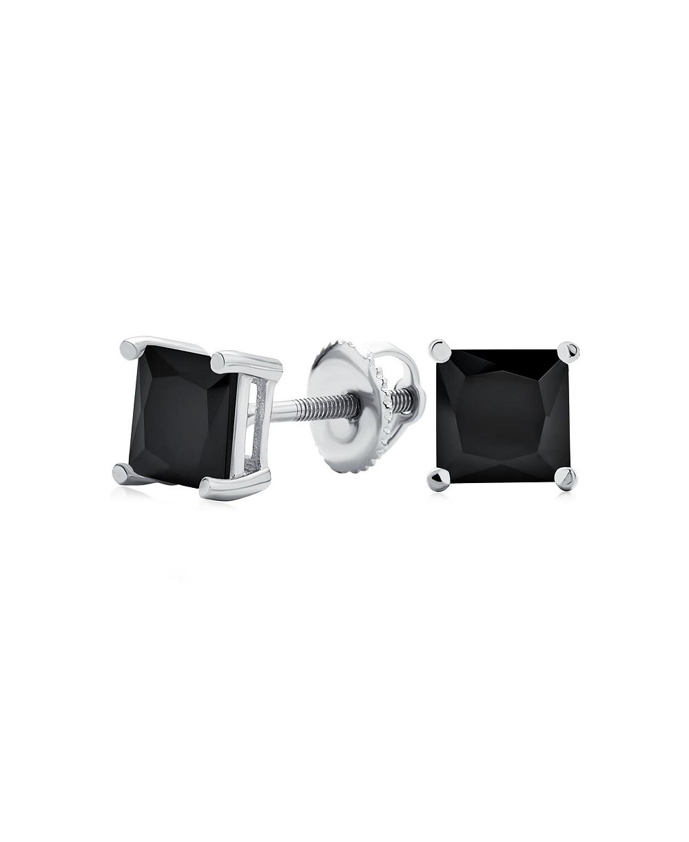 Серьги-гвоздики Bling Jewelry с черными квадратными CZ 0.50CTW, серебро 925, 5MM