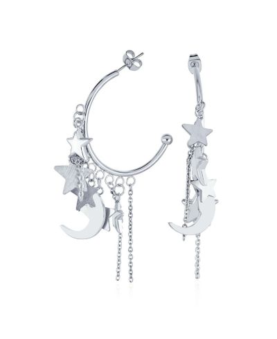 Bling Jewelry серьги-кольца с подвесками в виде полумесяца и звезд, нержавеющая сталь
