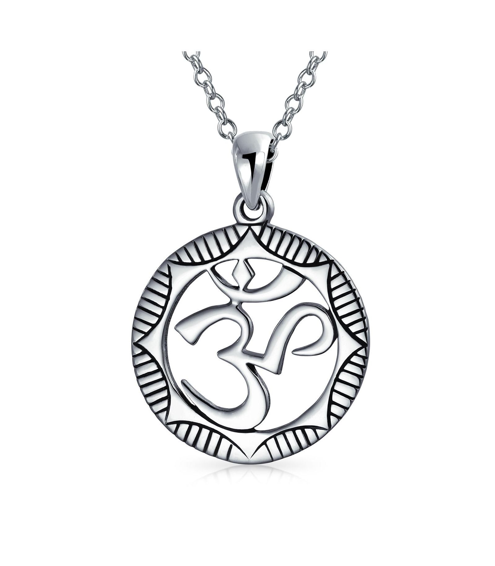 Подвеска-ожерелье Bling Jewelry Round Circle Sanskrit Symbol Yoga Medallion Aum Om Ohm из.925 Sterling Silver