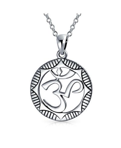 Подвеска-ожерелье Bling Jewelry Round Circle Sanskrit Symbol Yoga Medallion Aum Om Ohm из.925 Sterling Silver