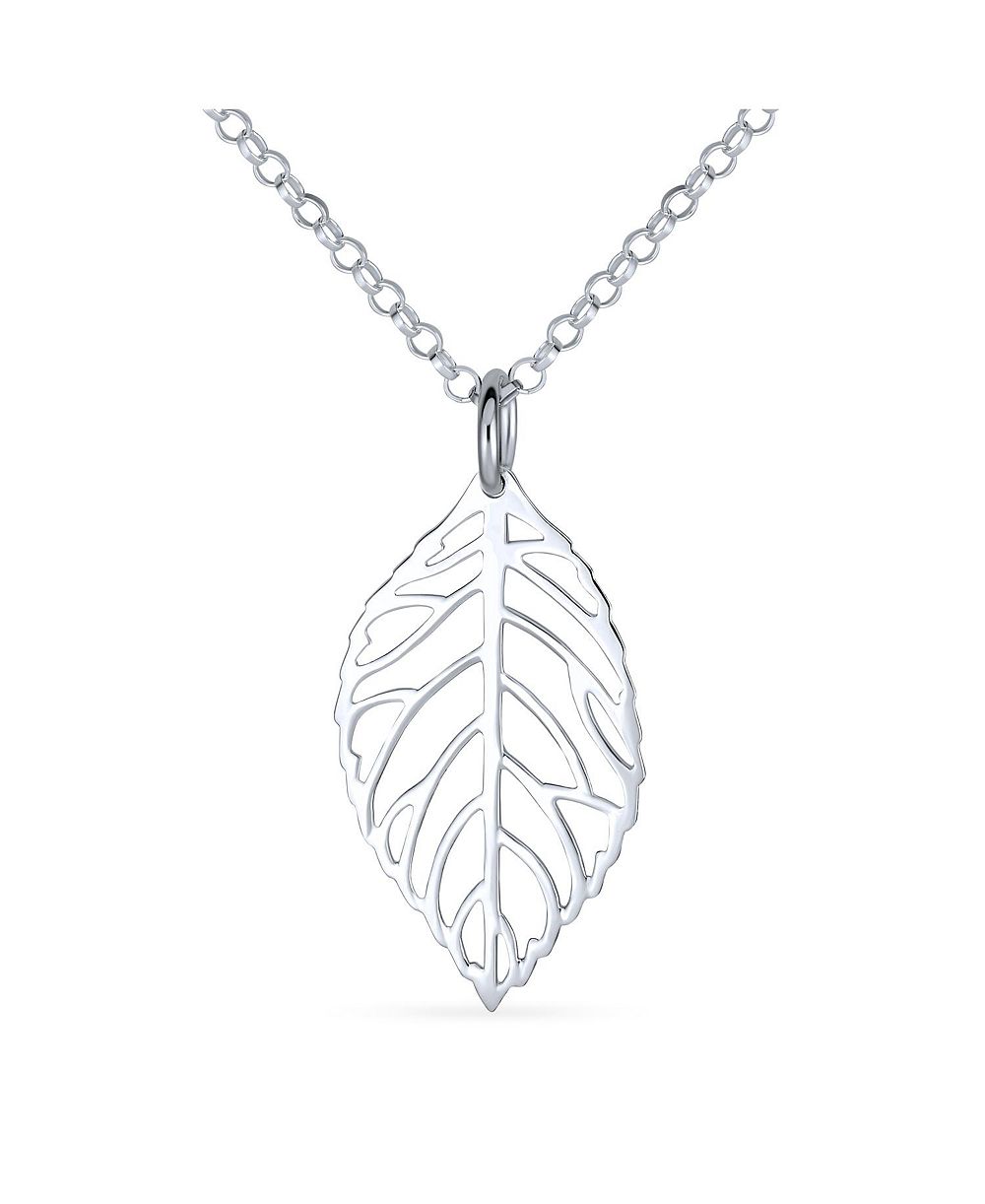 Bling Jewelry Boho Style Nature Open Leaf Dangling Pendant Necklace .925 Sterling Silver
