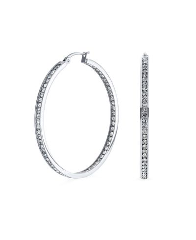 Bling Jewelry Channel Set Crystal Big Statement Hoop Earrings Gold Stainless Steel 2IN