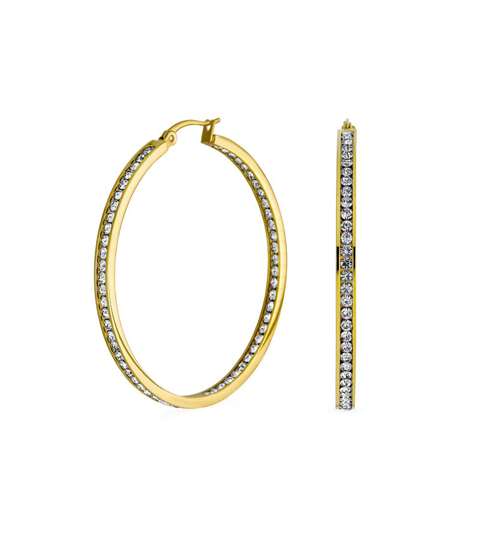 Серьги-кольца Bling Jewelry Channel Set Crystal Large Statement, из нержавеющей стали, диаметр 2"