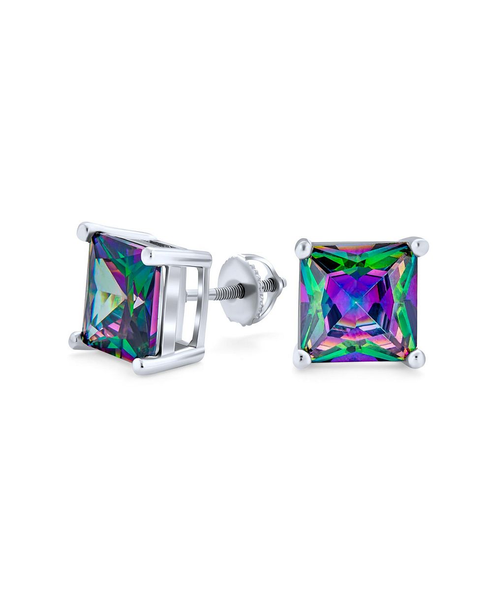 Серьги Bling Jewelry Square Mystic Rainbow CZ Stud.925 Sterling Screw Back