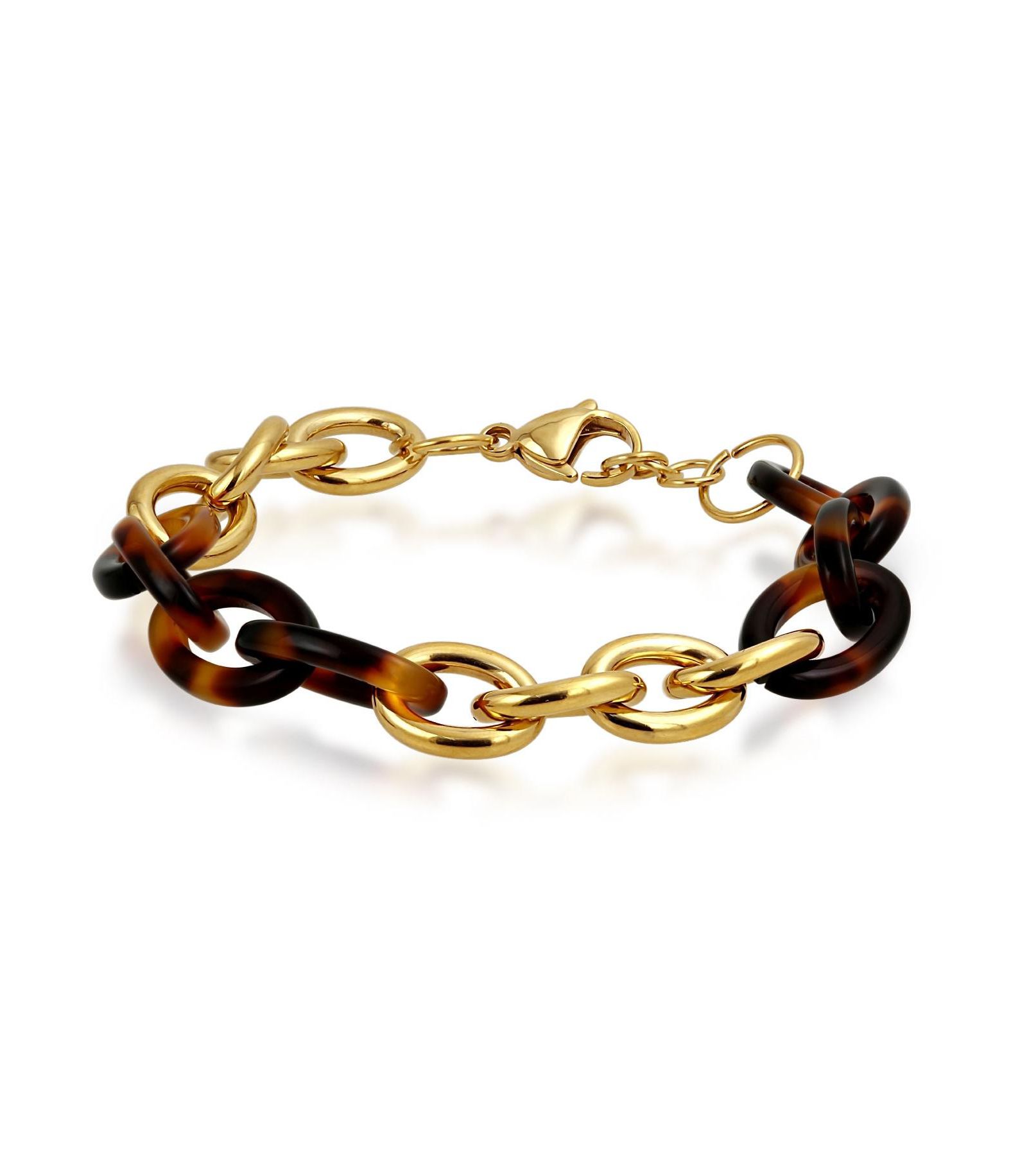 Bling Jewelry Fashion Brown Acrylic Tortoise Shell Link Statement Bracelet Gold Plated