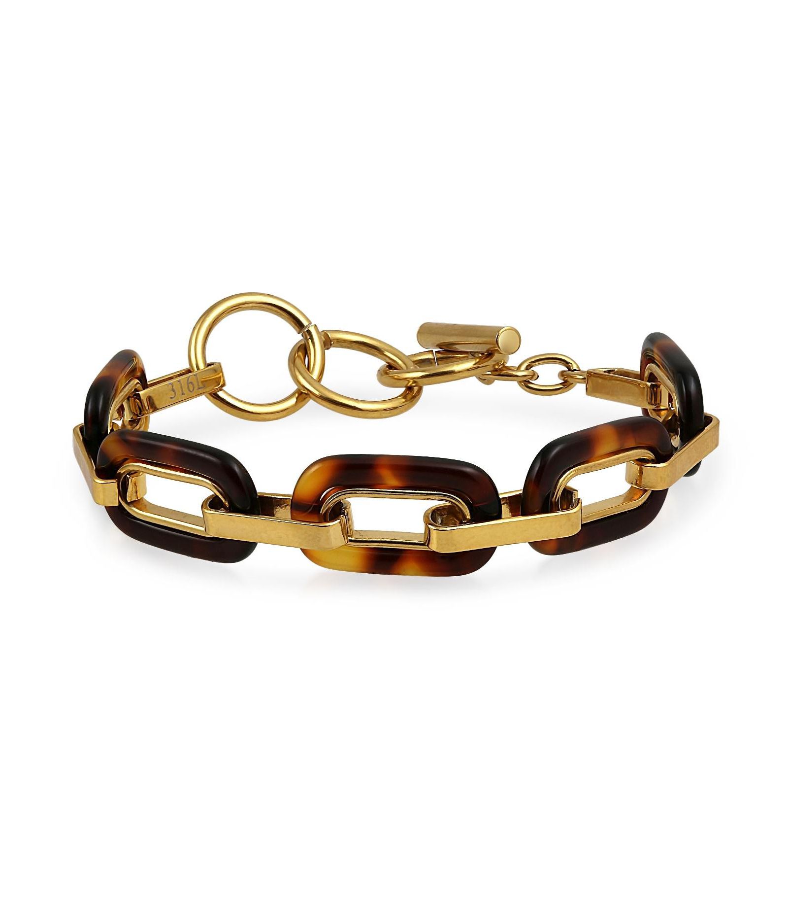 Браслет Bling Jewelry Fashion Brown Golden Oval Acrylic Tortoise Shell