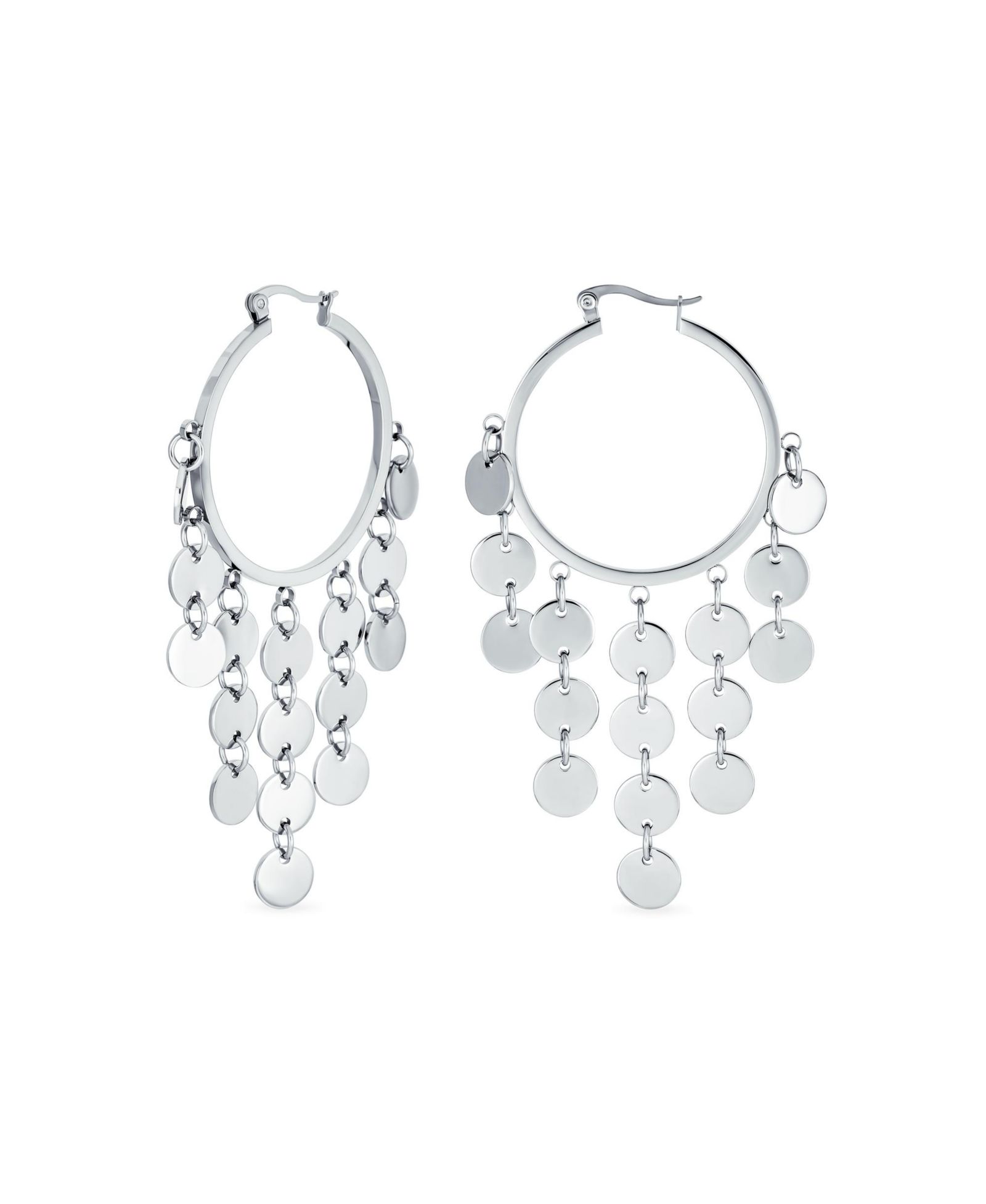 Серьги Bling Jewelry с висячими кисточками и монетами, серебристый цвет, нержавеющая сталь