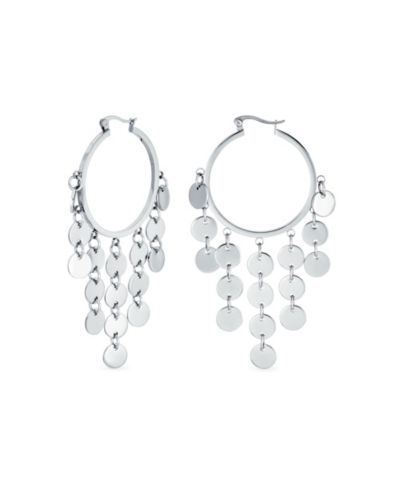 Серьги Bling Jewelry с висячими кисточками и монетами, серебристый цвет, нержавеющая сталь