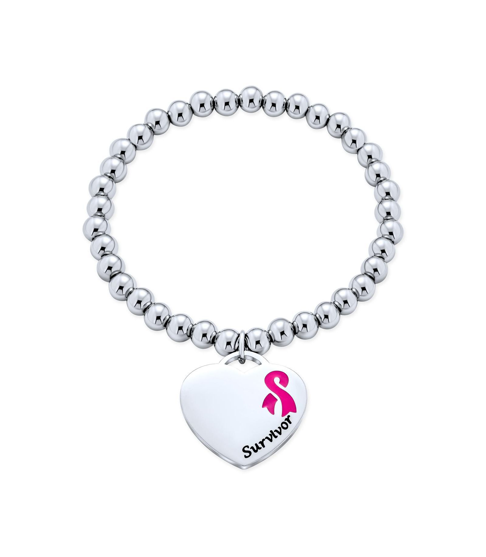 Bling Jewelry Серебряный браслет с идентификационной биркой в виде сердца и розовой лентой