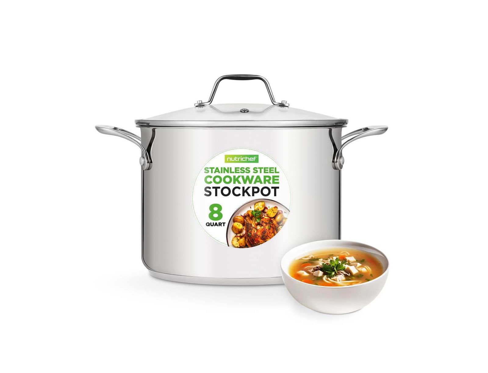 NutriChef кастрюля из нержавеющей стали, 8 Quart, для индукционных плит, с крышкой