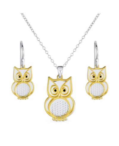 Ювелирный набор Bling Jewelry: кулон сова и серьги, 14k Gold Plated, .925 Sterling Silver