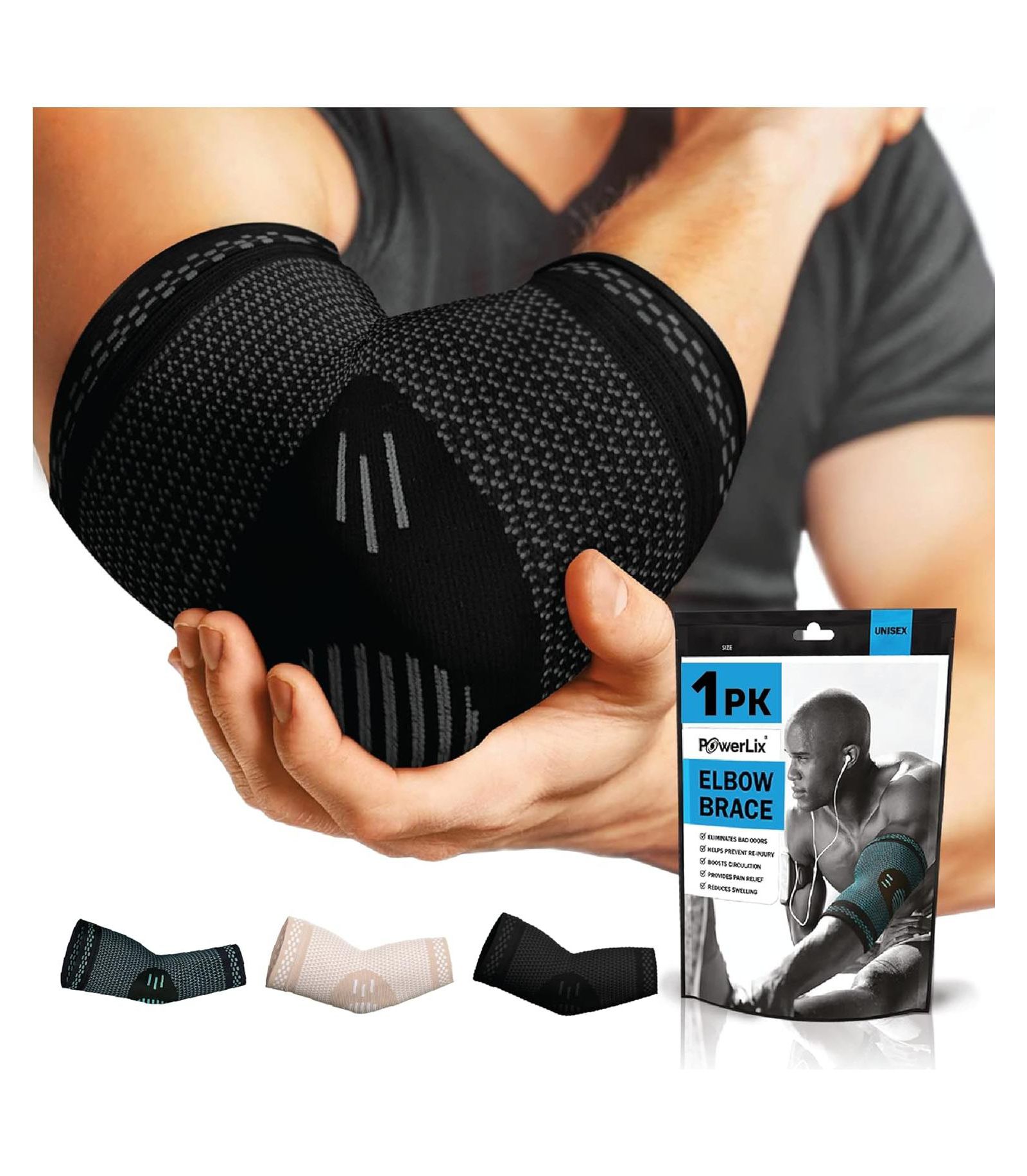 POWERLIX Elbow Compression Brace (Pair) for Pain Relief