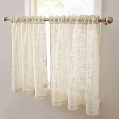 HLC.me Linda Faux Linen Textured Semi Sheer Privacy Light Filtering Transparent Rod Pocket Short Thick Cafe Curtain Tiers for Small Windows, Kitchen & Bathroom, Set of 2