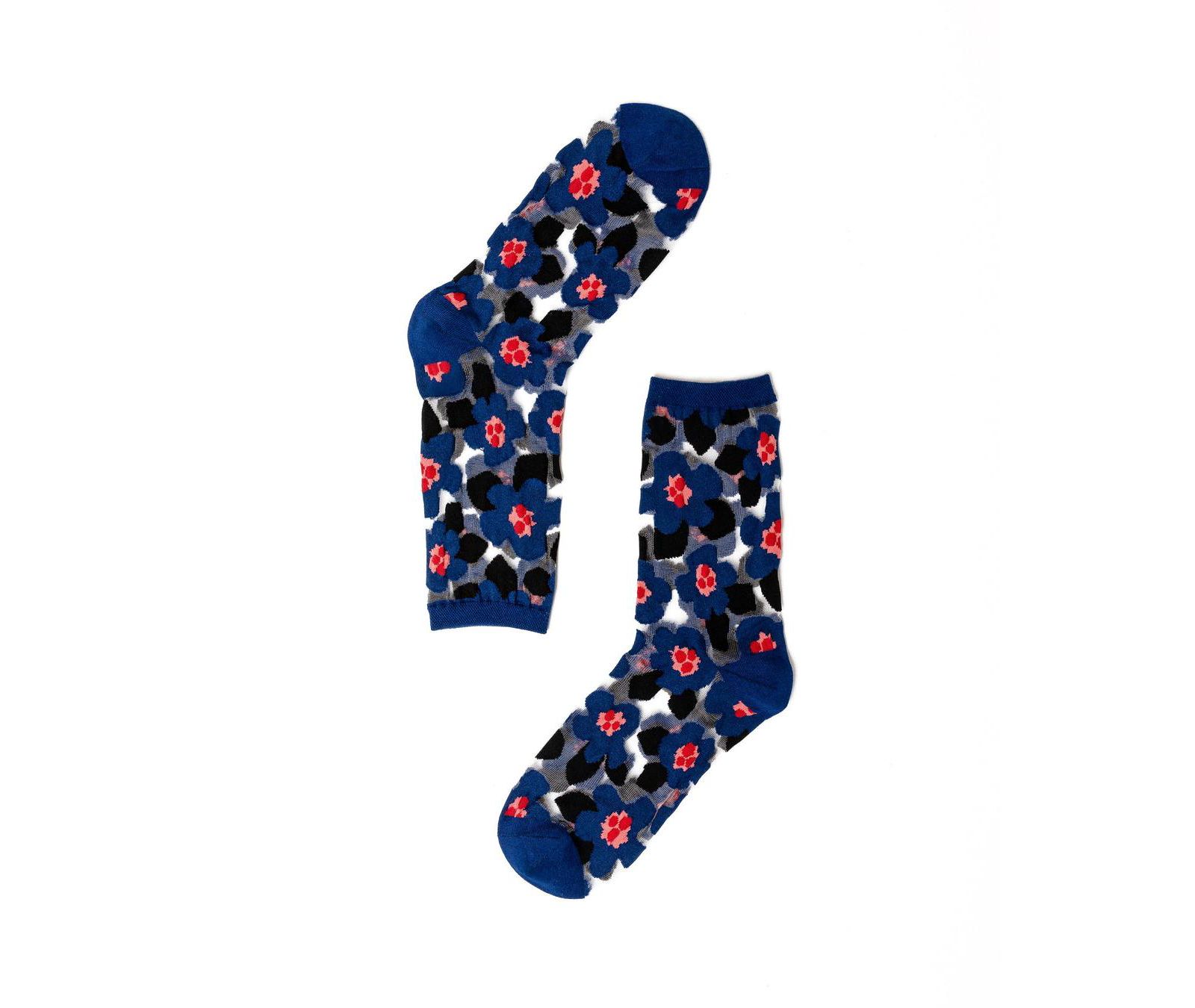 Sock Candy Women's Bold Blue Floral Sheer Sock
