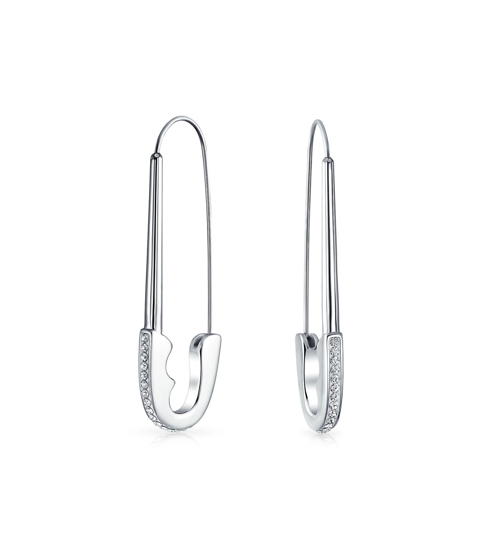 Bling Jewelry Safety Pin Threader Earrings and Pin Crystal Silver Tone Stainless Steel