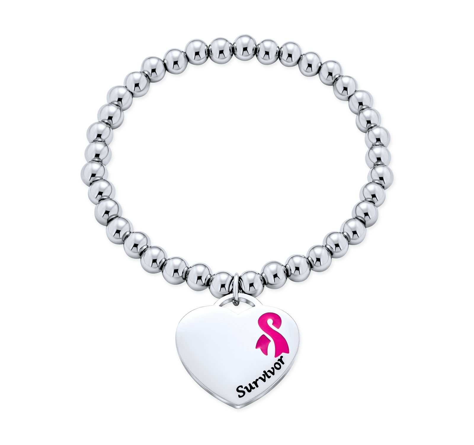 Браслет Bling Jewelry с сердцем и розовой лентой, медицинский ID, эластичный, серебристый