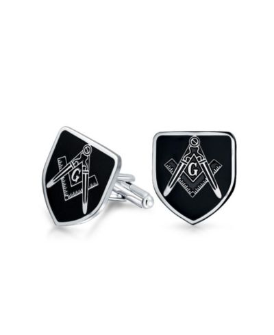 Мужские запонки Bling Jewelry Freemasons Compass Shield Masonic Cuff Links Blue Black Two Tone Silver Gold Stainless Steel