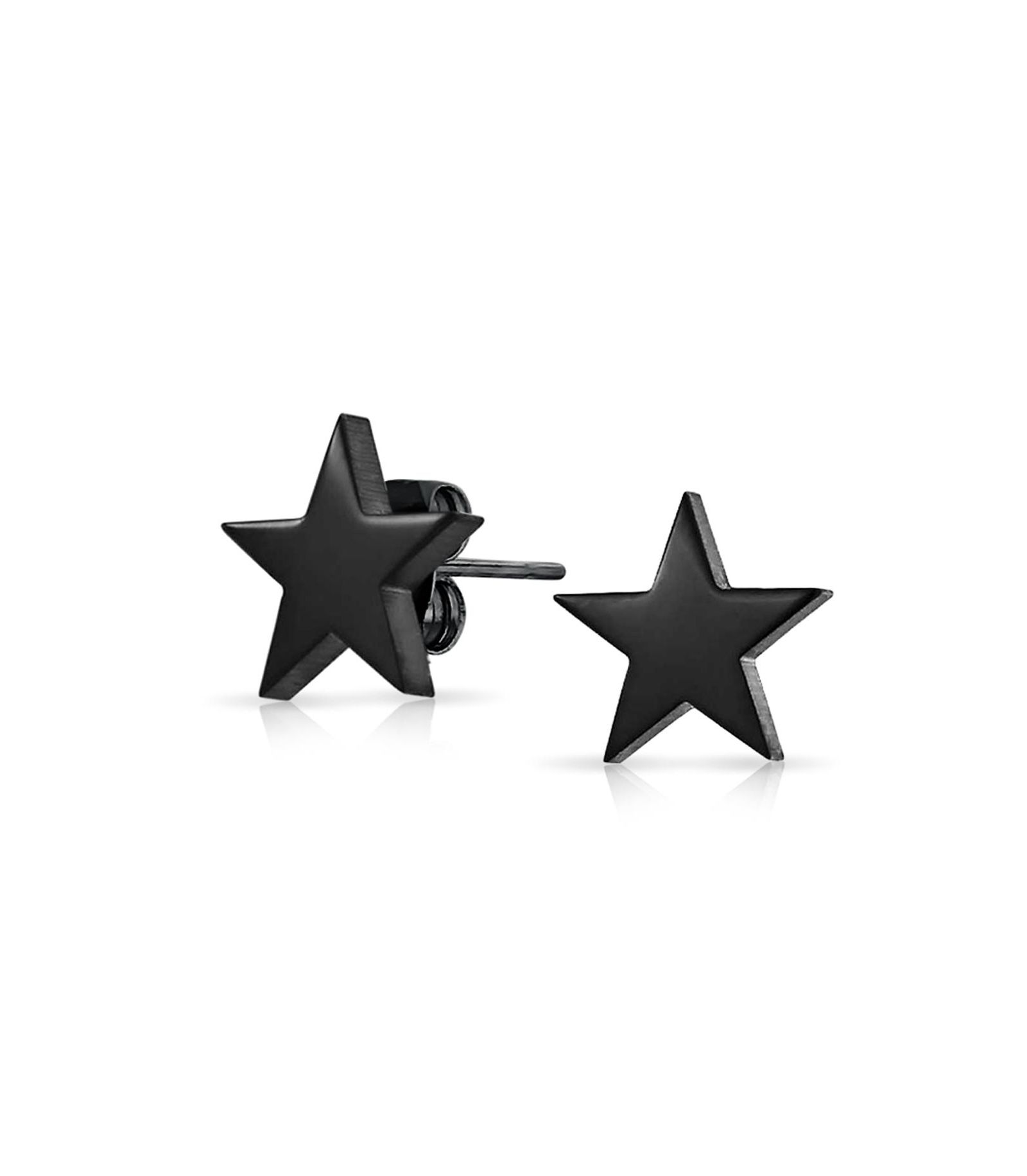 Bling Jewelry Patriotic Celestial Star Stud Earrings Black Silver Tone Stainless Steel