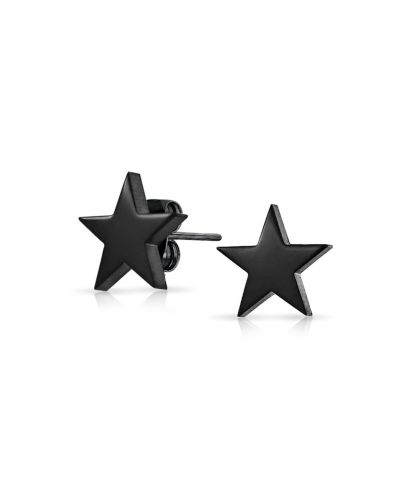 Bling Jewelry Patriotic Celestial Star Stud Earrings Black Silver Tone Stainless Steel