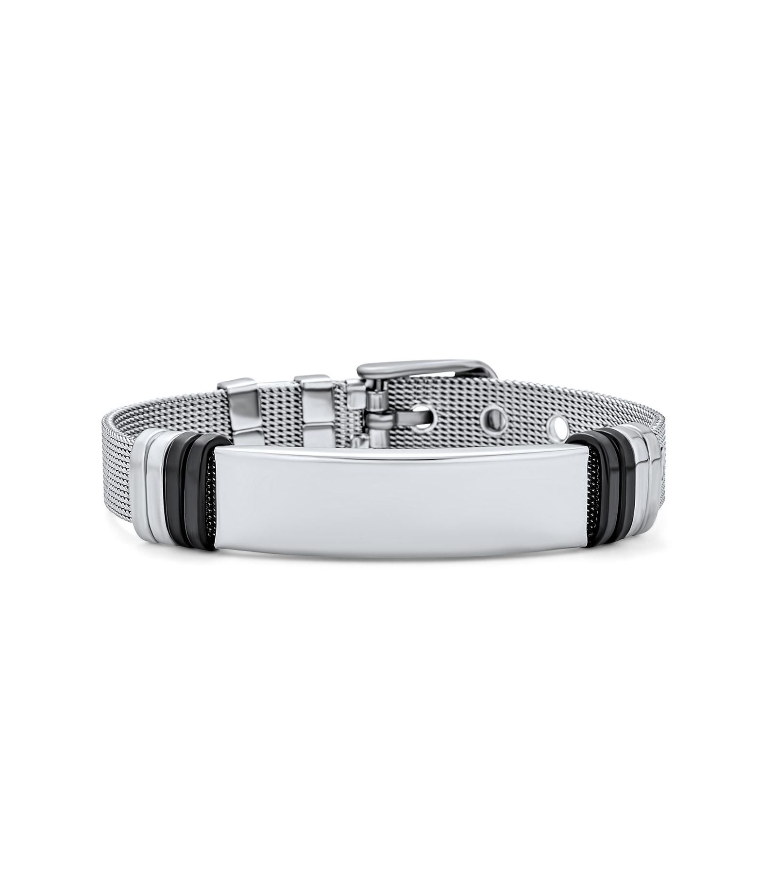 Браслет Bling Jewelry Mesh ID с регулируемой пряжкой, серебристый цвет, нержавеющая сталь