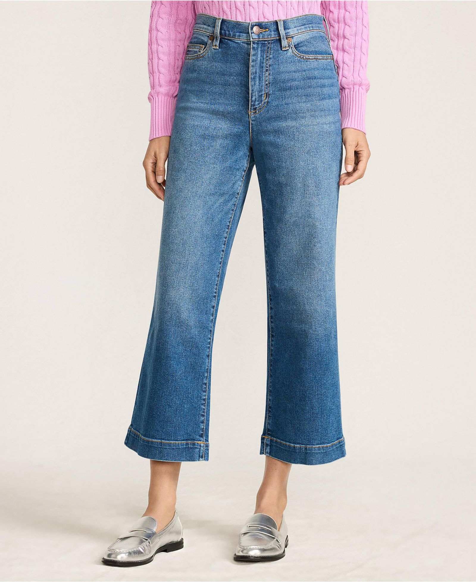 Lands' End Petite Denim High Rise Wide Leg Crop Jeans