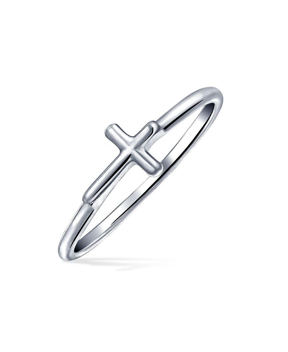 Bling Jewelry Кольцо с религиозным символом Sideways Cross 1MM Band.925 Sterling Silver