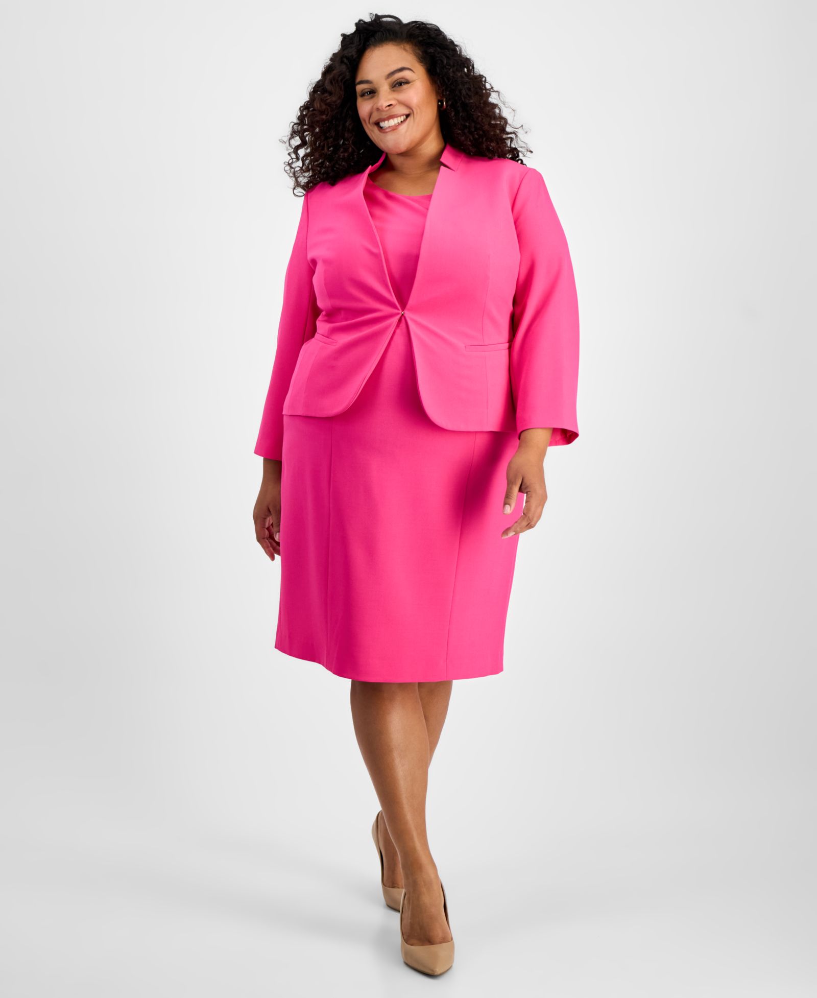 Le Suit Plus Size Cutout Kissing Jacket & Sheath 2 Piece Dress Suit