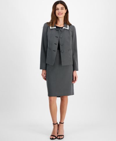 Le Suit Women's Seamed Birdseye Tweed 2 Piece Skirt Suit