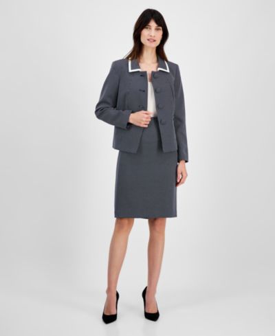 Женский твидовый костюм Le Suit Seamed Birdseye 2 Piece Skirt Suit