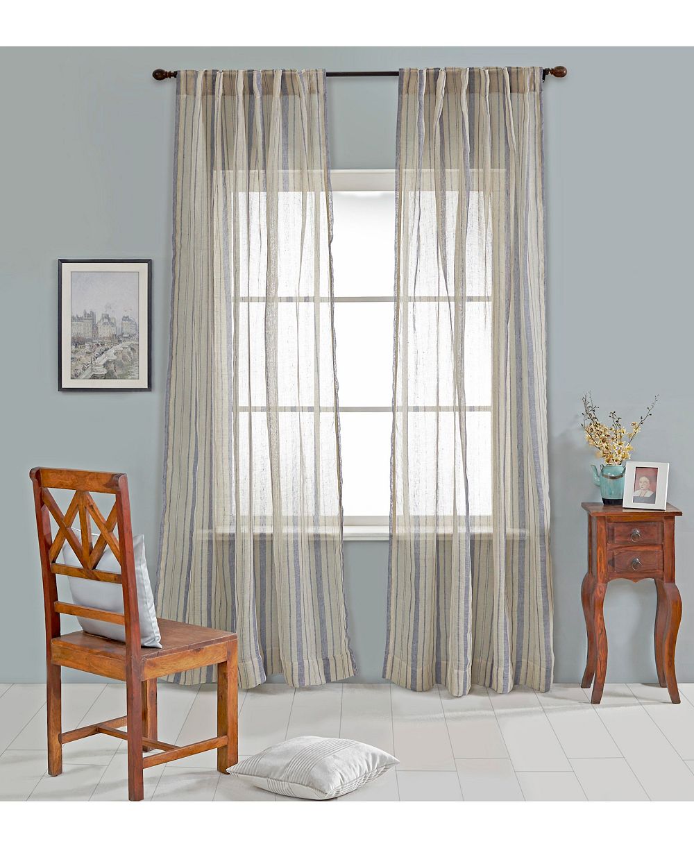 IHI Home Bay Stripe Linen Sheer Curtain Panel - Rod Pocket and Hidden Back Tabs