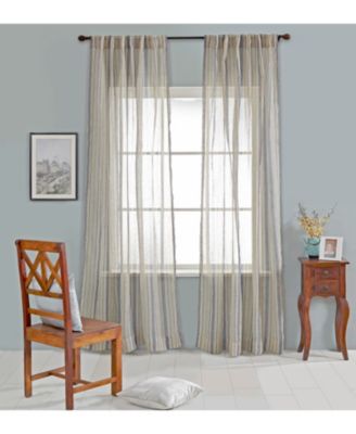IHI Home Bay Stripe Linen Sheer Curtain Panel - Rod Pocket and Hidden Back Tabs