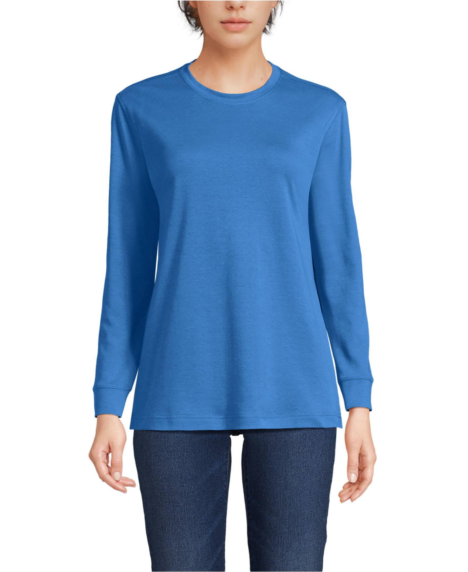 Lands' End Женские Cotton Relaxed Long Sleeve Crew Neck