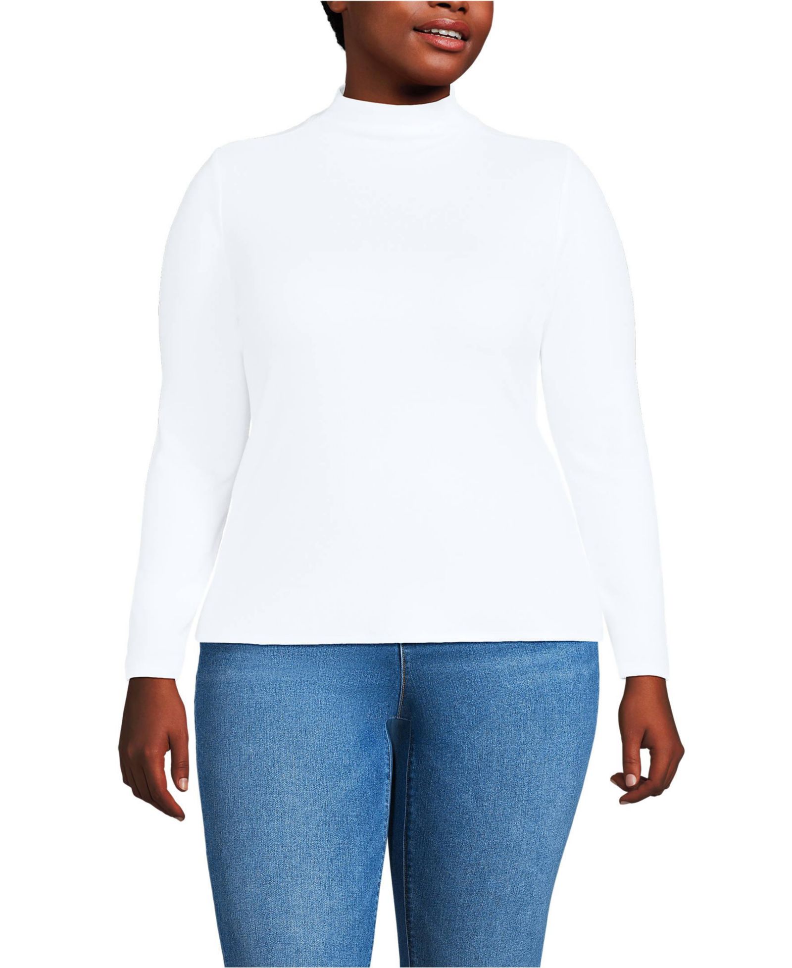 Lands' End Plus Size Drapey Rib Skimming Long Sleeve Mock Neck