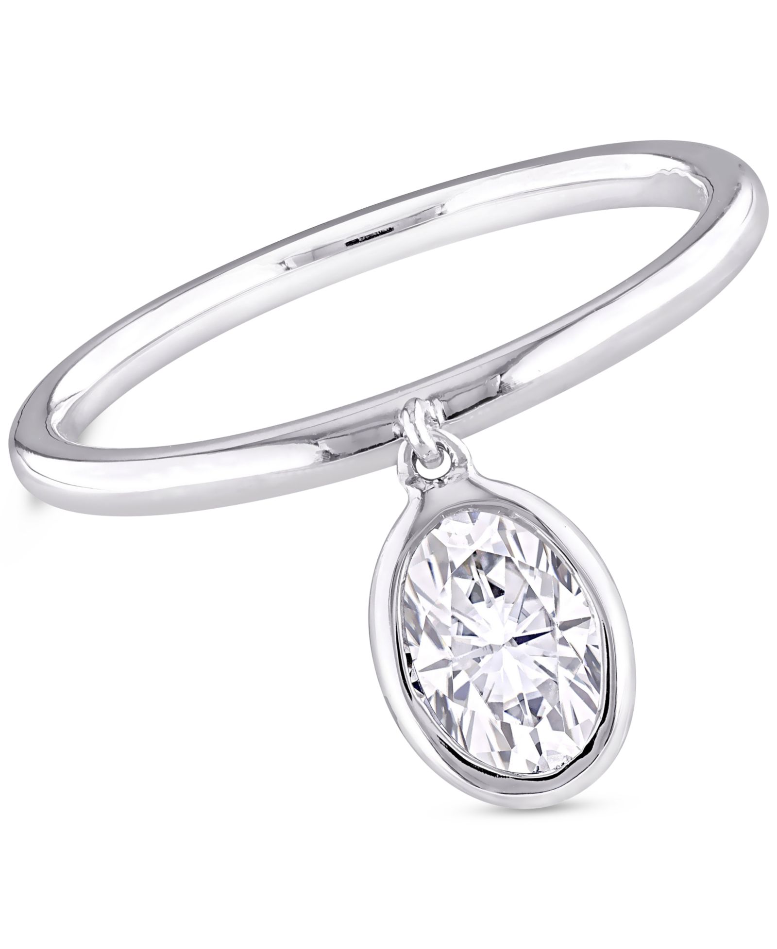 Moissanite Bezel Oval Dangle Ring (1 ct. t.w.) in Sterling Silver
