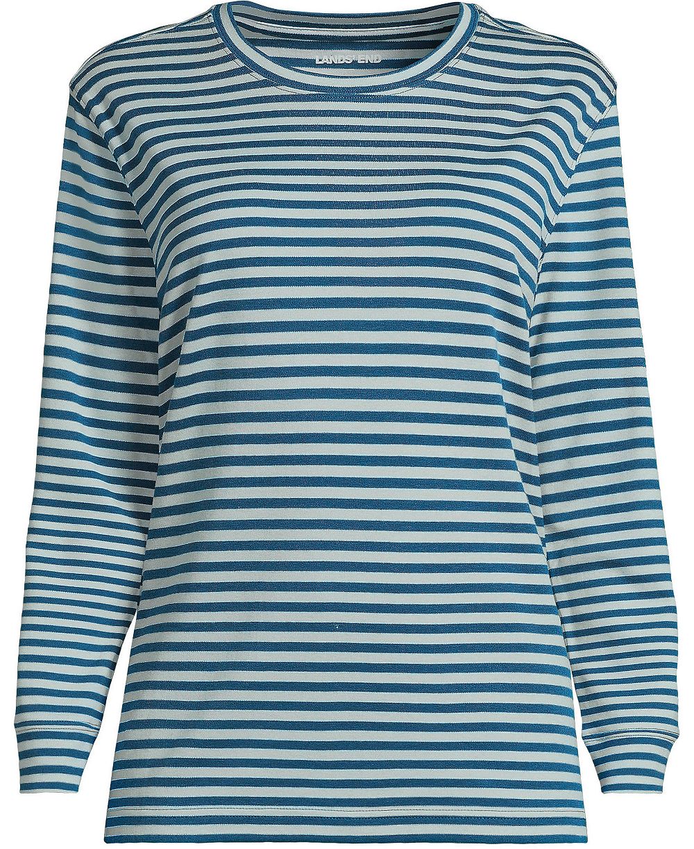 Lands' End Plus Size Cotton Relaxed Long Sleeve Crew Neck