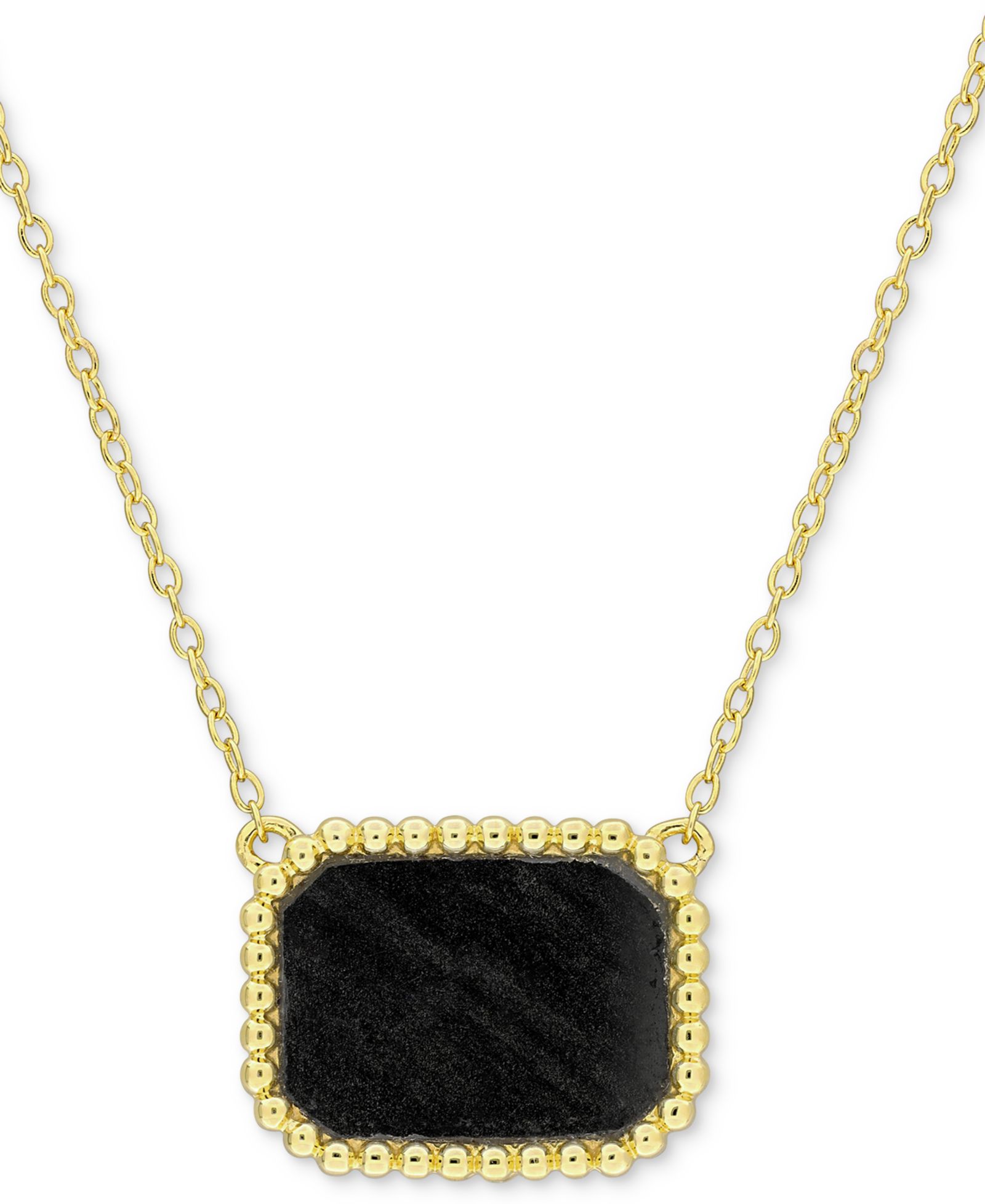 Black Agate Bead-Framed Rectangular 17" Pendant Necklace in Sterling Silver (Also in Hematite, Lapis, or Tiger Eye)
