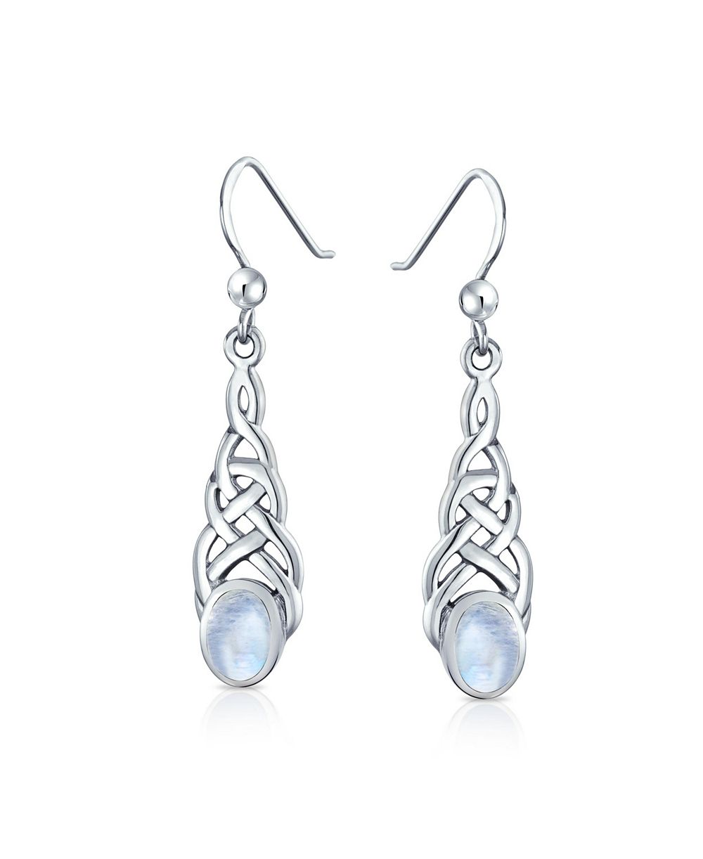 Bling Jewelry Moonstone Celtic Knot Dangle Earrings Sterling Silver 1.5 inch