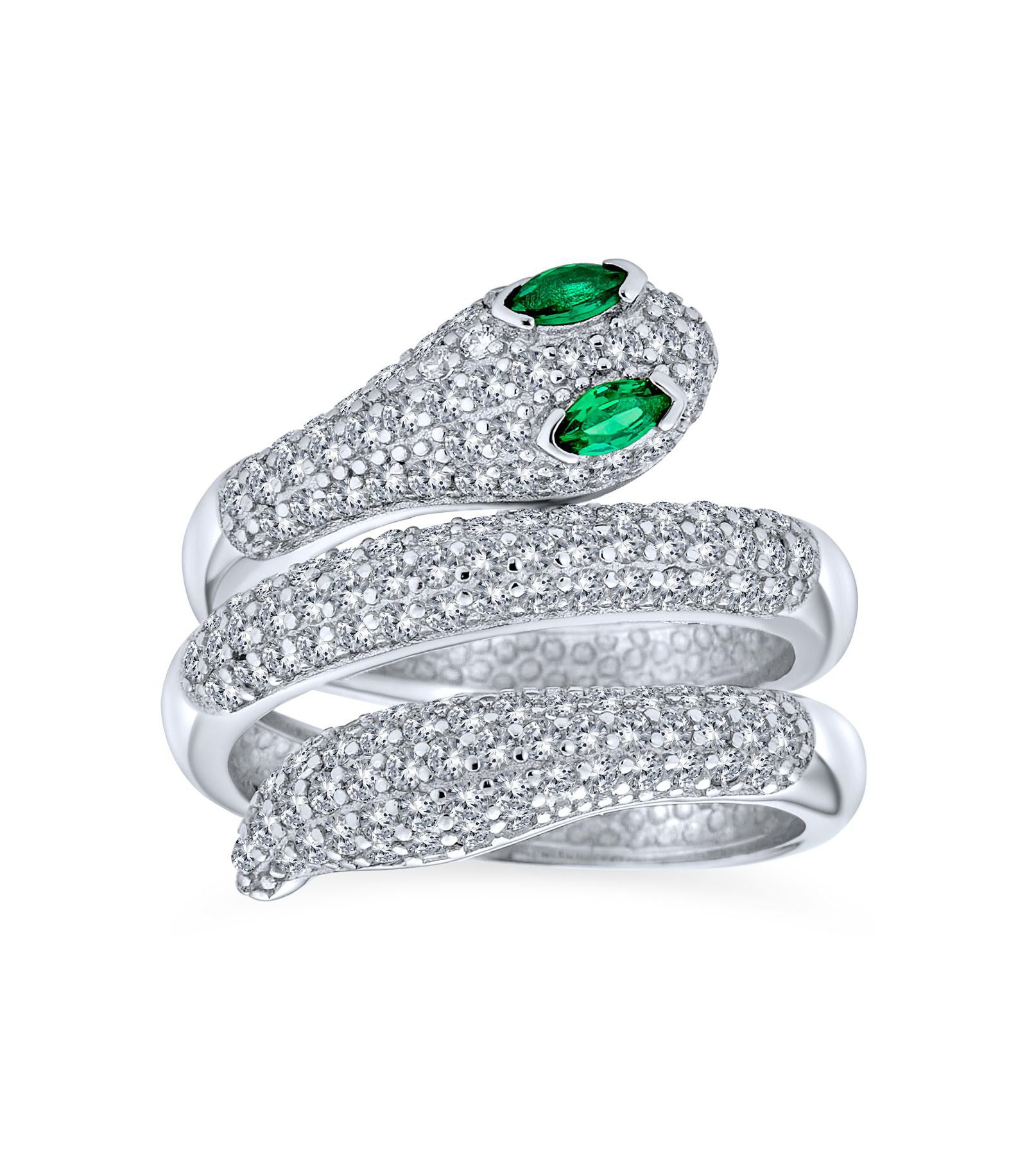 Bling Jewelry Elegant Pave CZ Cocktail Snake Ring Full Finger Wrap Band Sterling Silver