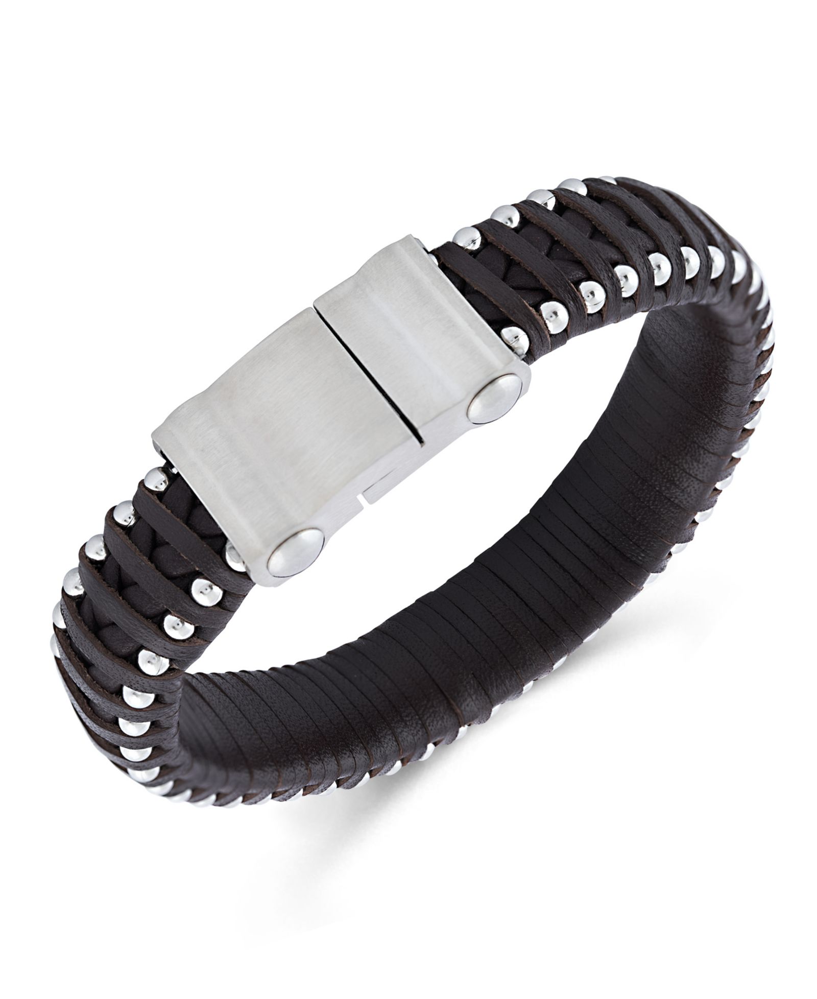 Браслет Rhona Sutton Silver Stainless Steel Contemporary Leather Studded
