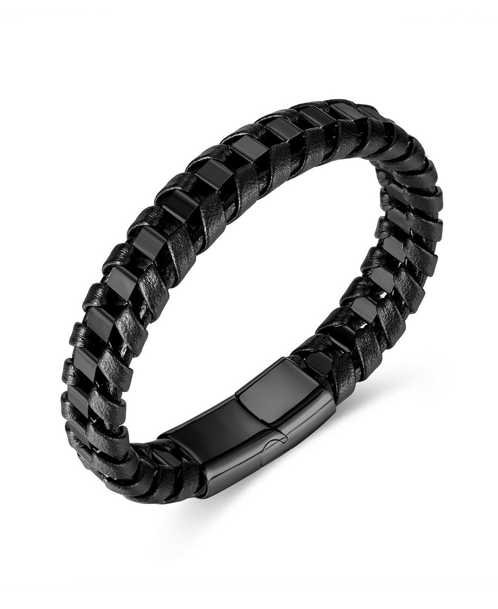 Браслет Rhona Sutton Black Chain Wrapped Leather Stainless Steel