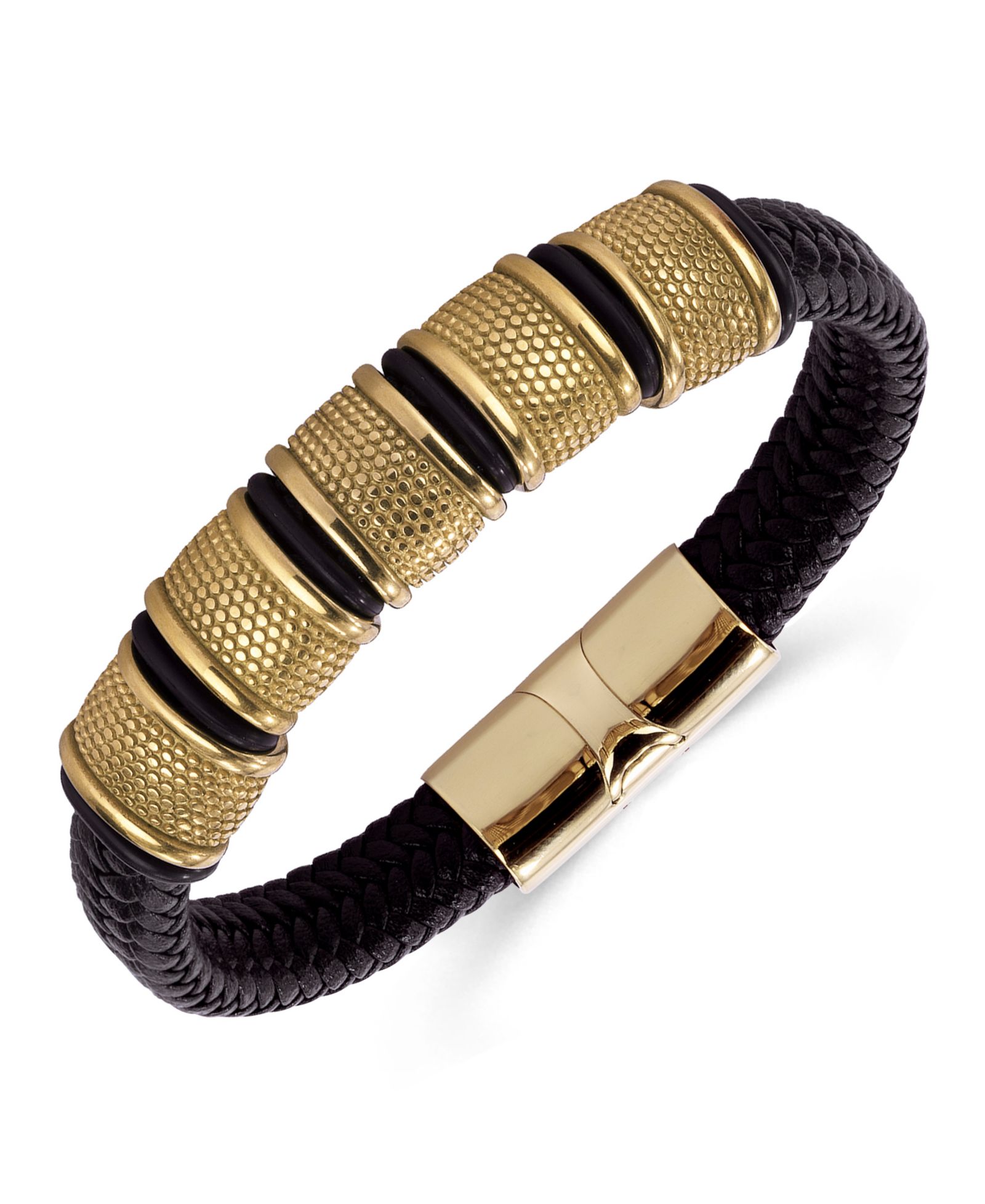 Браслет Rhona Sutton Vanguard Gold Black из кожи и нержавеющей стали